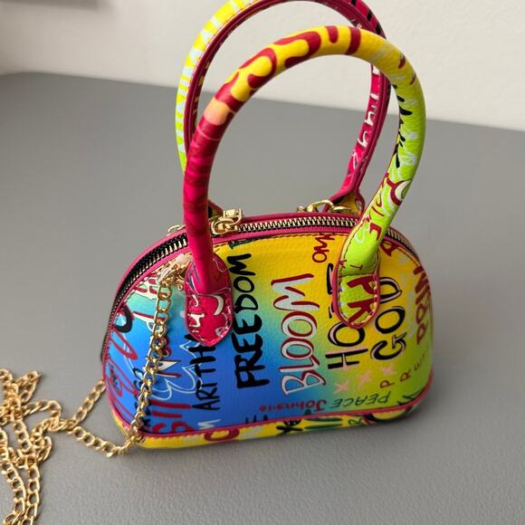 Neon Colors Graffiti Print Small Crossbody/Handbag, Structured, Versitile - Picture 4 of 9